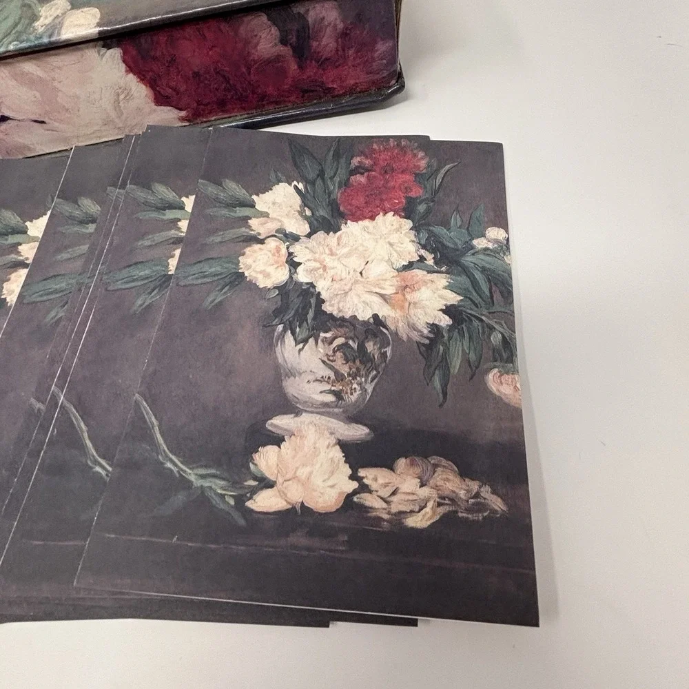 Vintage Manet Vase‎ with Peonies Stationery Box Set Writing Paper Desk Organizer
